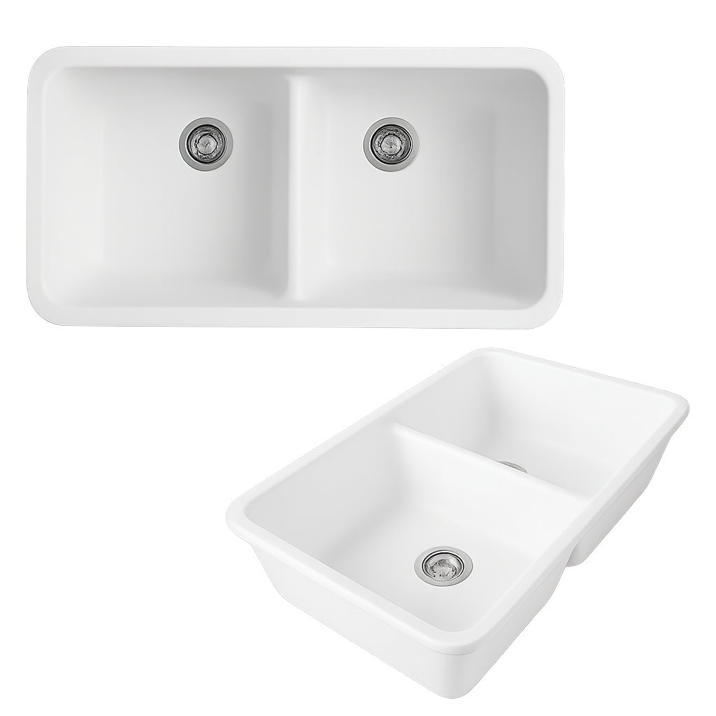 Évier double bac A-101 en Solid Surface — vue 2